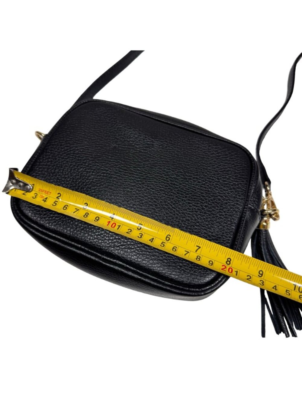 Borse in Pelle Italian Leather Crossbody Camera Bag Black Tassel Preppy - Picture 12 of 16